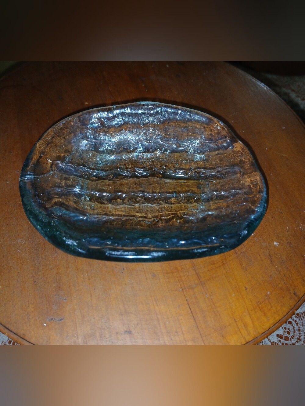Vintage Art Glass Decorative Dish Textured Clear Glass 5"